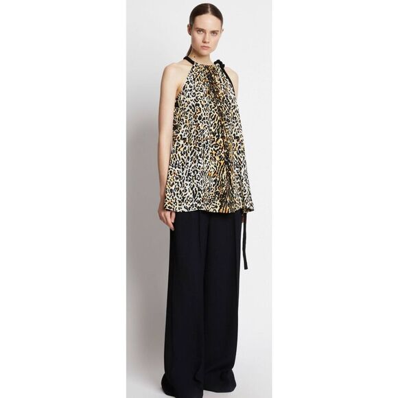 Proenza Schouler Leopard Print Crpe De Chine Top  in Butter Multi Gold Size 4 - Picture 4 of 13